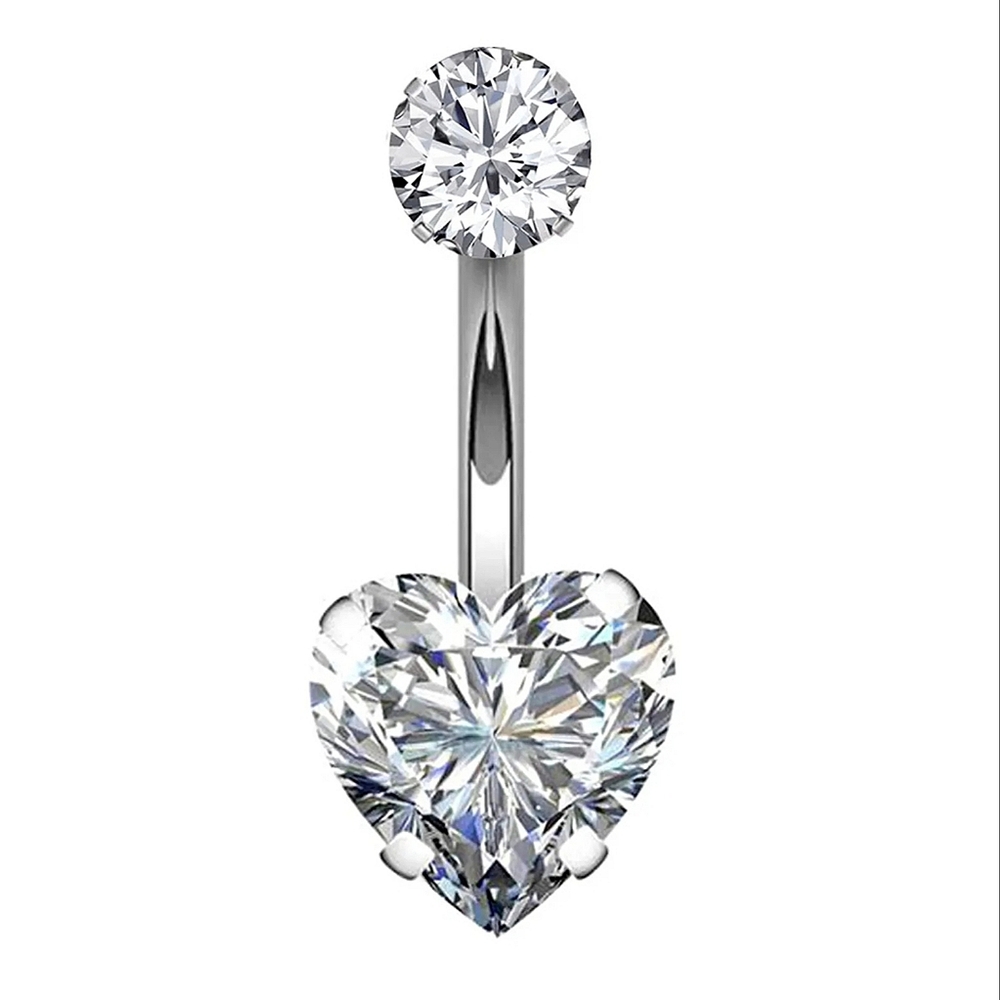 Heart Belly Ring Surgical Steel Double Crystals Navel Piercing